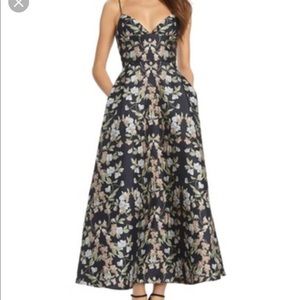 Monique Lhuillier floral jacquard maxi dress